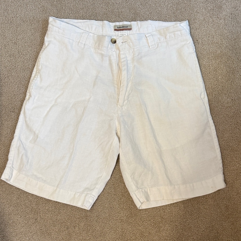 Barry Bricken White Flat Front Linen Men Shorts